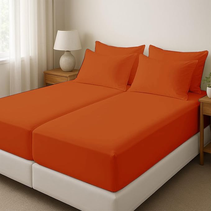 Silentnight Split Queen Sheets for Adjustable Beds 5-Piece Split Queen Sheet Set, 800 Thread Count 100% Egyptian Cotton,21" Deep Pocket Adjustable Bed Sheets, Burnt Orange Solid