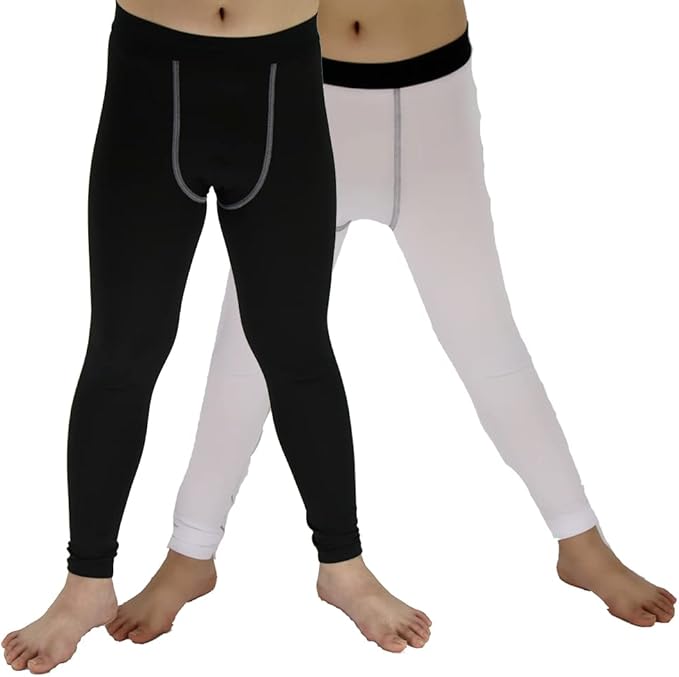 LANBAOSI Youth Boys Compression Leggings Athletic Pants Base Layer Football Workout Tight
