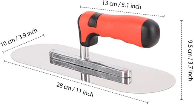 Concrete Tools Stainless Steel Pool Trowel, 11" x 4" Masonry Hand Tool with Soft Grip Handle, Lightweight, Plastering Trowel for Drywall Plastering Construction, Round End (Medium:11"L x 4"W)