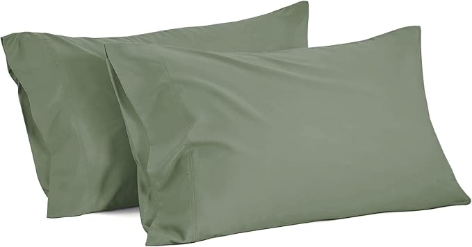 2Pcs Pillowcase 800 Thread Count 100% Egyptian Cotton Pillows for Sleeping, Soft & Silky Sateen Weave Bed Pillow Cover Long-Staple Standard Pillowcase Set of 2 Size (20"x40") - Sage Solid