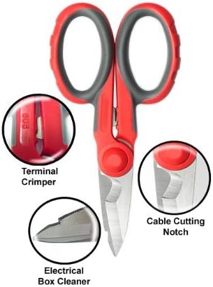 Ascend Tools Multipurpose Electrician's Shears 5-1/2 inch - High Carbon Steel Serrated Blade, Cut/Strip Electrical Wire, Wire Cutting Notch, Crimp Terminals, Clean/file Electrical Boxes