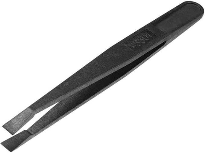 Black Plastic Slant Flat Tip Anti-static Tweezers 4.7 Inch Length 6pcs