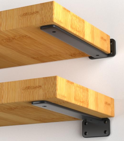 6 Pack - 10 inch Black Hidden L Shelf Bracket (1/5 Inch Thicked) Iron Floating Shelf Brackets Rustic Industrial Metal Brackets for Shelf Support