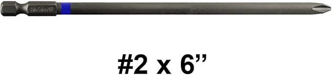2 x 6 Inch Phillips Driver Bit - Galvanized Steel with 1/4" Quick Change Out Shank - For #2 Phillips Screw Heads or Other Standard #2 Phillips Head Fasteners