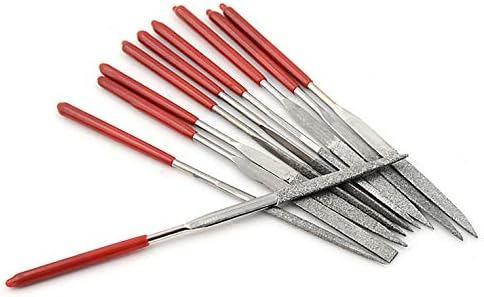 YAKAMOZ 10-Piece Mini Diamond Needle File Set 2x100mm Small Metal Riffler Files Jewelers File Precision Hand Tools for Glass Wood Stone Jewelry - Round Triangular Square Flat Shape