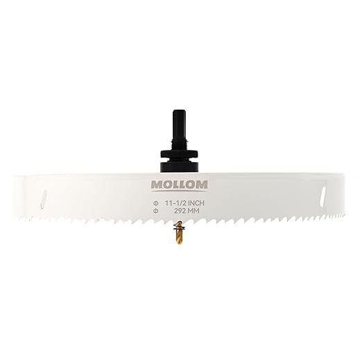 Mollom (292mm | 11-1/2") HSS M42 with 8% Cobalt BI-Metal Hole Saw with 2 Pilot Drill Bits & Arbor Smooth Cutting for PVC,Drywall,Wood,Plastic,Gypsum Board,Rubber