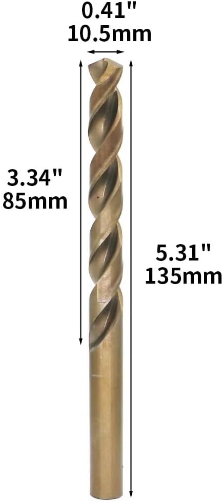 Metric Cobalt Drill Bits 10.5mm 5PCS, M35 high Speed Steel, high Hardness Straight Shank Drill, Mechanical or Hand Drill for Drilling, Suitable for Stainless Steel, Iron, Copper and Aluminum.