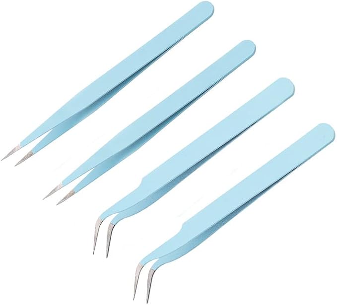 4PCS Precision Tweezers Set, Diamond painting tools,Upgraded Anti-Static Stainless Steel Curved of Tweezers, for Diamond painting, Electronics, Laboratory Work, Jewelry-Making, Craft, Soldering, etc