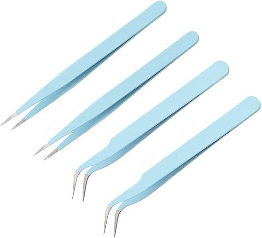4PCS Precision Tweezers Set, Diamond painting tools,Upgraded Anti-Static Stainless Steel Curved of Tweezers, for Diamond painting, Electronics, Laboratory Work, Jewelry-Making, Craft, Soldering, etc