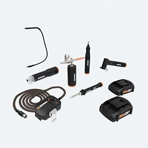 Worx WX996L MAKERX 6 Tool Kit: Rotary Tool, Wood & Metal Crafter, Air Brush, Heat Gun, Grinder and LED Flex Light in Carry Bag