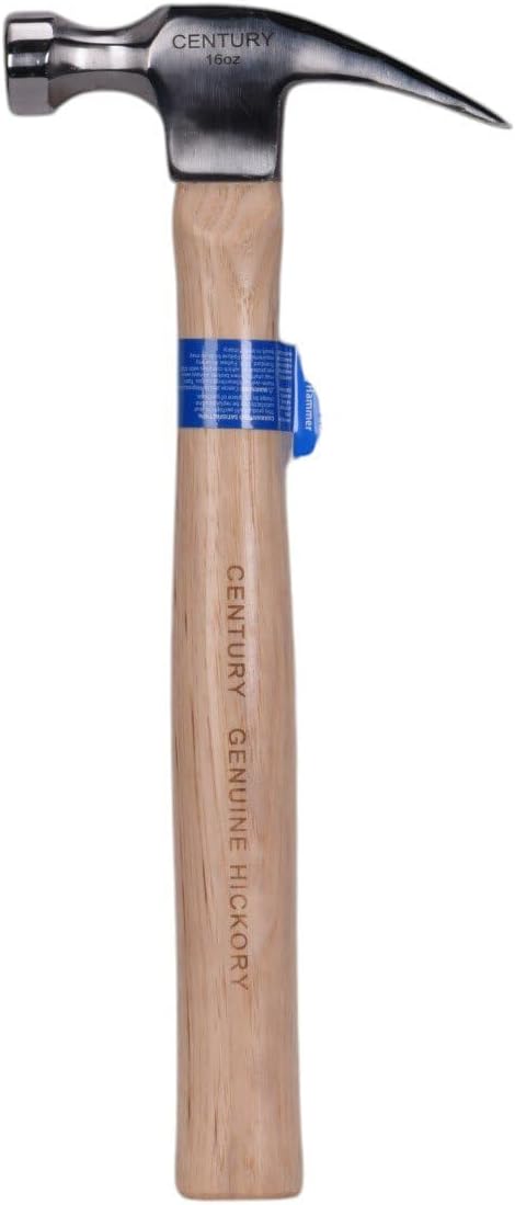 Century Drill & Tool 72276 Straight Claw Hammer, 16oz, Drop-Forged Steel, Hickory Wood Handle, Durable Ripping Hammer for Carpentry, Demolition & DIY