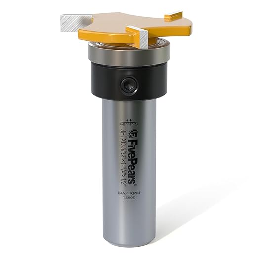 FIVEPEARS Top Bearing Slot Cutter Router Bit 1/2" Shank, 1-1/4" Cutting Dia, 5/32" Cutting Length, High Speed Steel, 1 Flute, V-Groove Cut, Slot and Undercut Bit for Woodworking