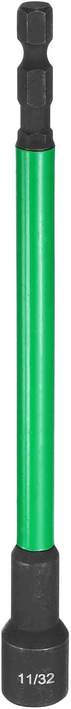 HARFINGTON Nut Driver Drill Bit 11/32 Inch SAE Socket 1/4" Hex Shank 6" (150mm) Extra Long Magnetic 6-Point Sockets Quick Change CR-V Steel Bolt Setters for Power Drill Drivers