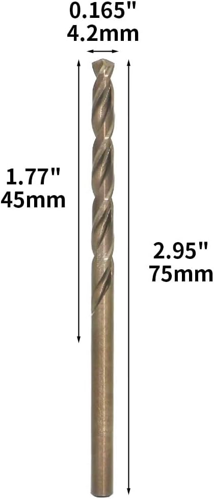Metric Cobalt Drill Bits 4.2mm 10PCS, M35 high Speed Steel, high Hardness Straight Shank Drill, Mechanical or Hand Drill for Drilling, Suitable for Stainless Steel, Iron, Copper and Aluminum.