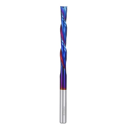 HQMaster Extra Long Spiral Router Bit Down Cut 1/4 Inch Shank Solid Carbide CNC Router Bit with Nano Blue Coating CNC Bits End Mill for Woodwork Mortise Slot Trim
