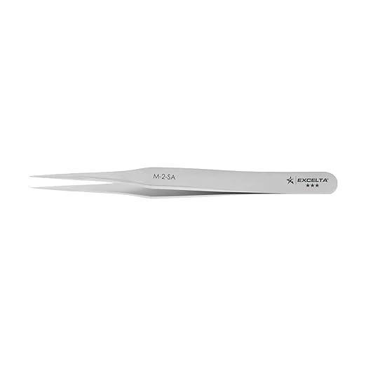 Excelta Mini Precision Tweezers, Straight Tapered Fine Point, Anti-Magnetic Stainless Steel, Perfect for Microscopy, 3.38" Length, Professional