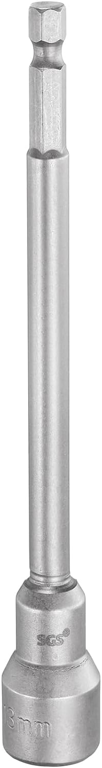 HARFINGTON Nut Driver Drill Bit 13mm Metric Socket 1/4" Hex Shank 5.91" (150mm) Long Magnetic 6-Point Sockets Quick Change CR-V Steel Bolt Setters for Power Drill Drivers