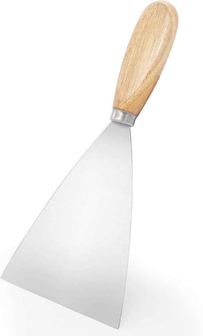 Putty Knife, 4 Inch Metal Scraper, wooden Handle Spackle Knives for Drywall, Decals, Wall paper, Patching, Painting, Taping, Scraping Coating