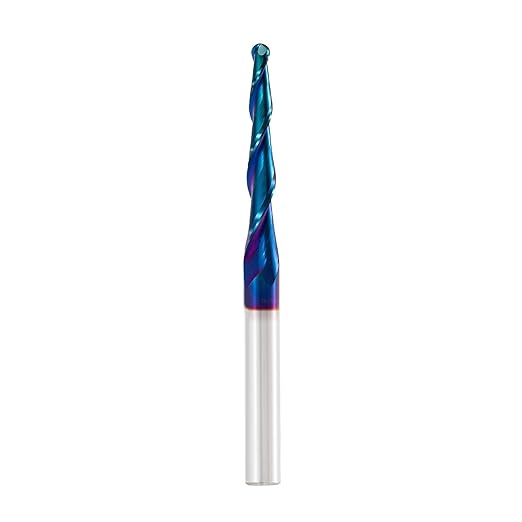 CNC Router Bits Spiral Tapered Ball-Mill 2D & 3D Carving Bits, 2.4 Deg Tapered Angle Ball Tip R1.5, 1/4" Shank 3" OVL for Wood Carving Engraving