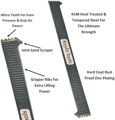 Keyfit Tools U.S.A. Paver Puller PRO 9" Contractor Grade 4140 Heat Treated & Case Hardened Steel w/Joint Scraper Micro Teeth & Gripper Slots Paver Extraction Removal Raise Locked Bricks & Pavers