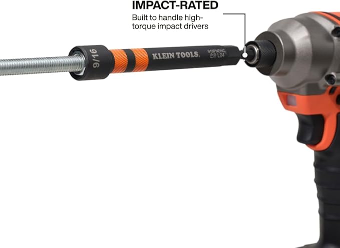 Klein Tools 32940 SAE Magnetic Hollow Impact Nut Drivers Set, 6-Piece Color Coded Hollow Power Nut Driver with Extended Reach, 6 SAE Sizes