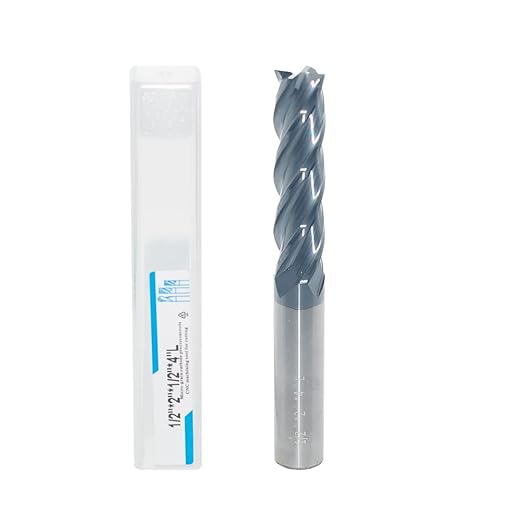 1/2" Extra Long Carbide Square End Mill for Alloy Steels/Hardened Steels, 4" Overall Length End Mill Bits, 4 Flute HRC 55 Deg AlTiN Coating, CNC Router Bits (1 Pc)