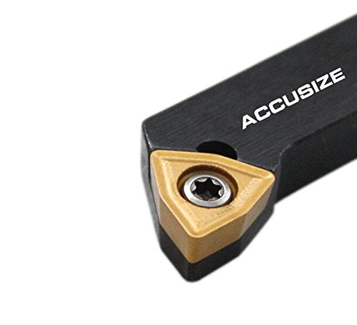 Accusize Industrial Tools 7 Pieces/Set 1/4'' Indexable Carbide Turning Tool Set with 10 Extra Carbide Inserts and 1 pc 6'' Rigid Steel Ruler in Fitted Box