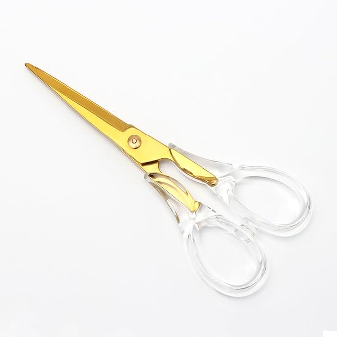 NatSumeBasics Gold Scissors Clear Acrylic Scissors 6.5" Craft Office Professional Shears for Home School Office Desk Accessories Stationery Supplies (Clear Gold)