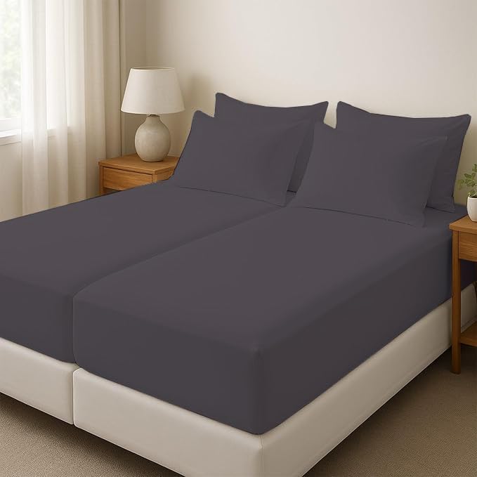 Split King Sheets for Adjustable Beds 5-Piece Split King Sheet Set, 800 Thread Count 100% Egyptian Cotton,15" Deep Pocket Adjustable Bed Sheets, Dark Grey Solid