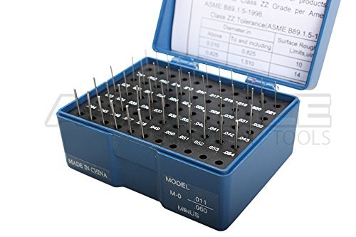 Accusize Industrial Tools 0.011'' to 0.060'', 50 Pc Steel Plug Pin Gage Set, Minus, Class Zz, M0(-)