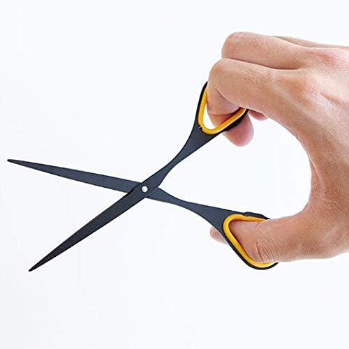 ALLEX Small Black Scissors for Office 5.5" [Non-Stick], All Purpose Slim & Thin Low Profile Scissors, Made in JAPAN, All Metal Japanese Stainless Steel Blade with Non-Slip Soft Ring, Black Yellow