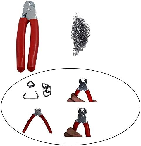 HARDK Hog Ring Pliers set Straight with 500PCS Galvanized Hog Rings - Perfect for Furniture Upholstery, Auto Upholstery, Plastic Meat & Sausage Casings