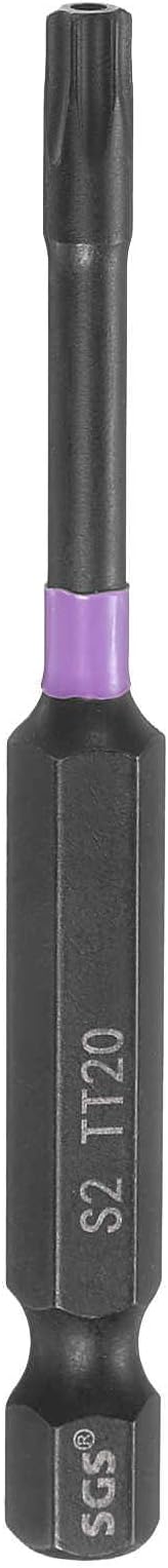 HARFINGTON TT20 Torx Head Impact Screwdriver Bits 1/4" Hex Shank 2.8" (70mm) Long Magnetic Tamper Proof 6 Point Star Screw Driver Drill Bits Phosphate S2 Steel Power Tools with Hole