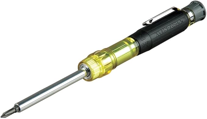 Klein Tools 32614 Multi-bit Precision Screwdriver Set, 4-in-1 Electronics Pocket Screwdriver, Professional Phillips and Slotted Bits, EDC