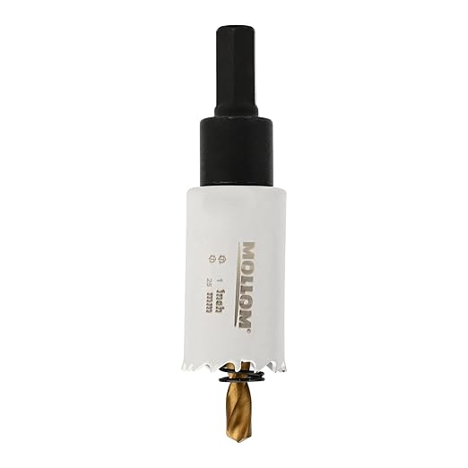 Mollom (25mm | 1") HSS M42 with 8% Cobalt BI-Metal Hole Saw with 2 Pilot Drill Bits & Arbor Smooth Cutting for PVC,Drywall,Wood,Plastic,Gypsum Board,Rubber