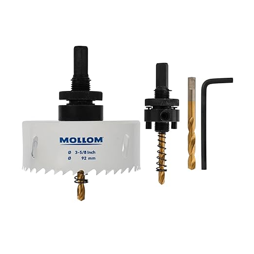 Mollom (92mm | 3-5/8") HSS M42 with 8% Cobalt BI-Metal Hole Saw with 2 Pilot Drill Bits & Arbor Smooth Cutting for PVC,Drywall,Wood,Plastic,Gypsum Board,Rubber