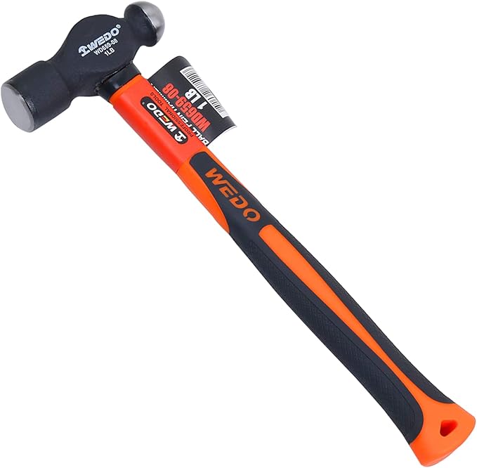 WEDO Ball Peen Hammer, Ball Pein Hammer with Fiberglass Handles 16oz(1 lb), High Carbon Steel,Shock Resistant, Non-Slip Handle, Die-forged, Strong Torque, DURABLE, 320mm Length