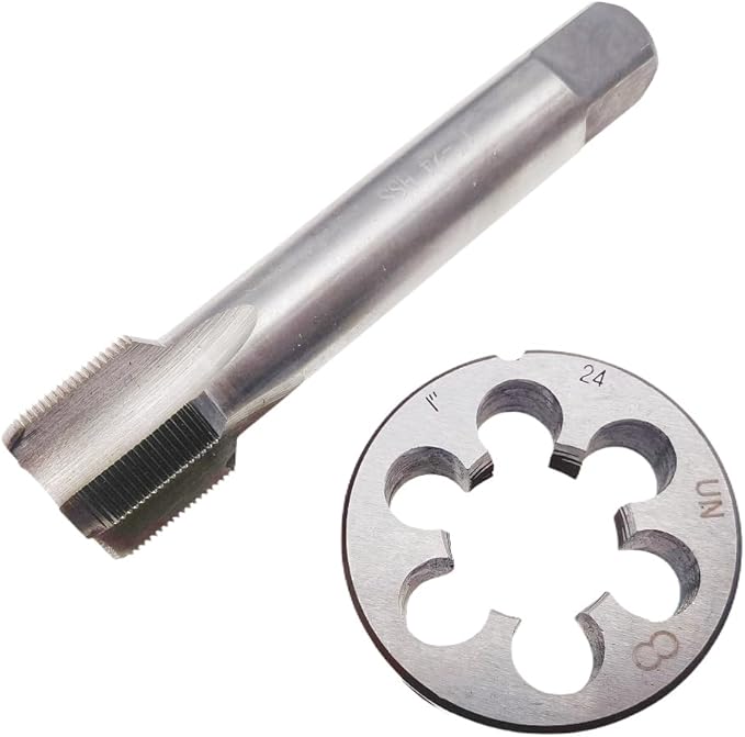 1"-24 UN Tap and Die Set RH Right Hand Tool, 1-24 Thread Tap and 1X24 Round Die Machine Straight Fluted