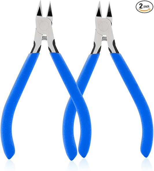Wire Cutters, 5" Electronic Needle Flush Cutters, Ultra-Sharp Crafts Diagonal Cutters Pliers, Wire Snips Side Cutters for Circuit Board, Plastic, Soft Copper Wire, Floral(2 Pack)
