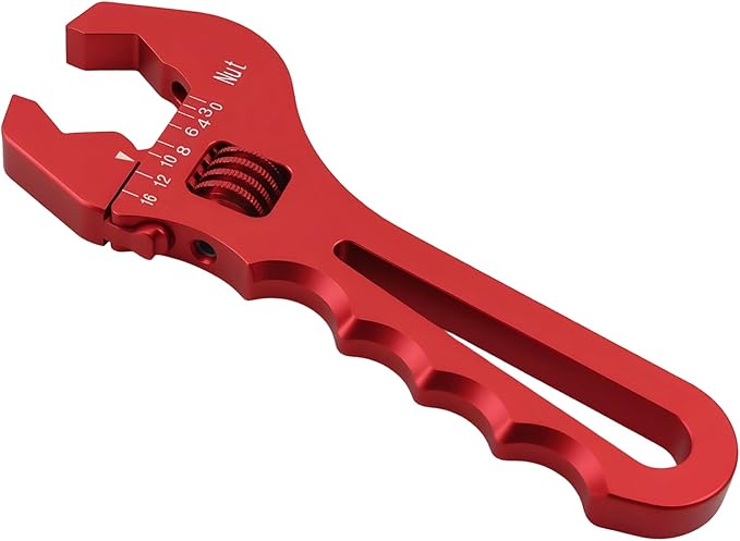 MINGABC Professional Adjustable AN Hose Wrench, Red Aluminum, 3AN-16AN Range, Anodized Finish (RED)