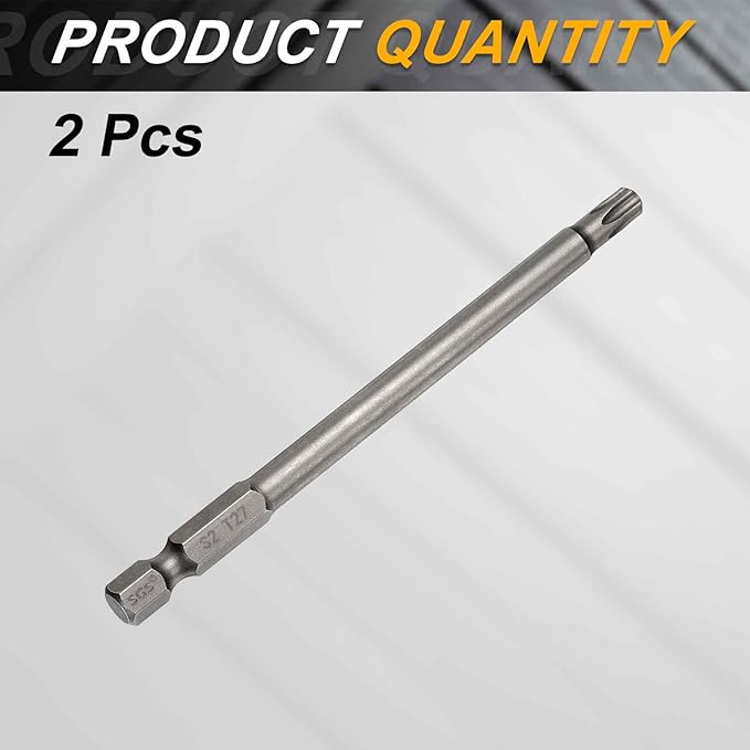 HARFINGTON 2pcs T27 Torx Head Screwdriver Bit 1/4" Hex Shank 4" (100mm) Long Magnetic No Hole Tip Tamper Proof 6 Point Star Screw Driver Drill Bits S2 Steel Industrial Power Screwdrivers
