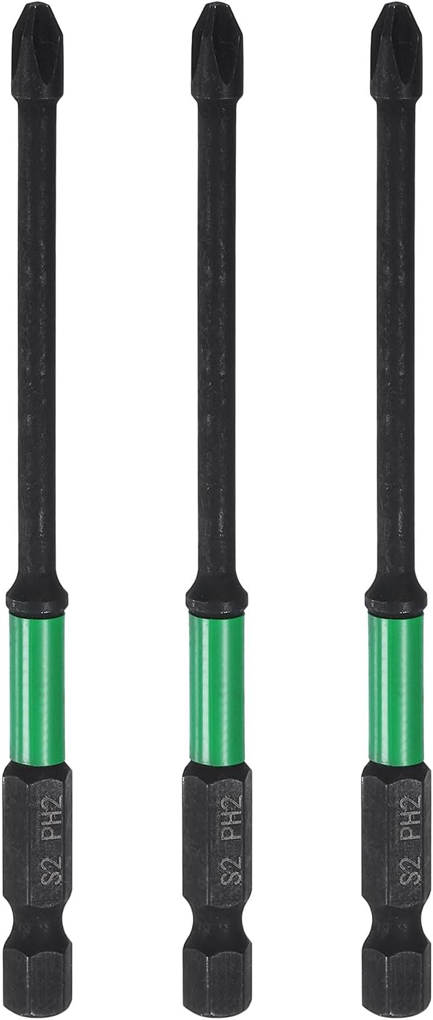 HARFINGTON 3pcs #2 Impact Phillips Screwdriver Bit PH2 1/4" Hex Shank 4" (100mm) Long 0.14" Rod Magnetic Cross Head Drill Bits S2 Steel Industrial Screw Driver for Impact Power Drivers
