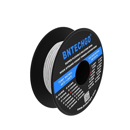 BNTECHGO 14 Gauge Silicone Wire Spool 50 ft White Flexible 14 AWG Stranded Tinned Copper Wire