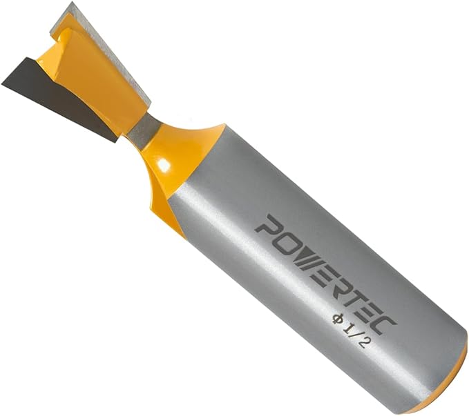 POWERTEC 14 Degree Dovetail Router Bit, 1/2" Shank, 1/2" Cutting Diameter, 1/2" Cutting Length, Tungsten Carbide Tipped Woodworking Router Bits for use on CNC Machine and Router Tool (73052V)