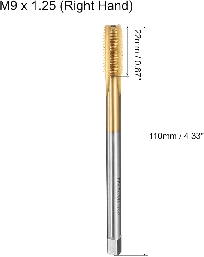 uxcell Metric Thread Tap M9 x 1.25 H2 110mm Straight Flute Screw Thread Milling Machine Taps Threading Tapping Repair Tool