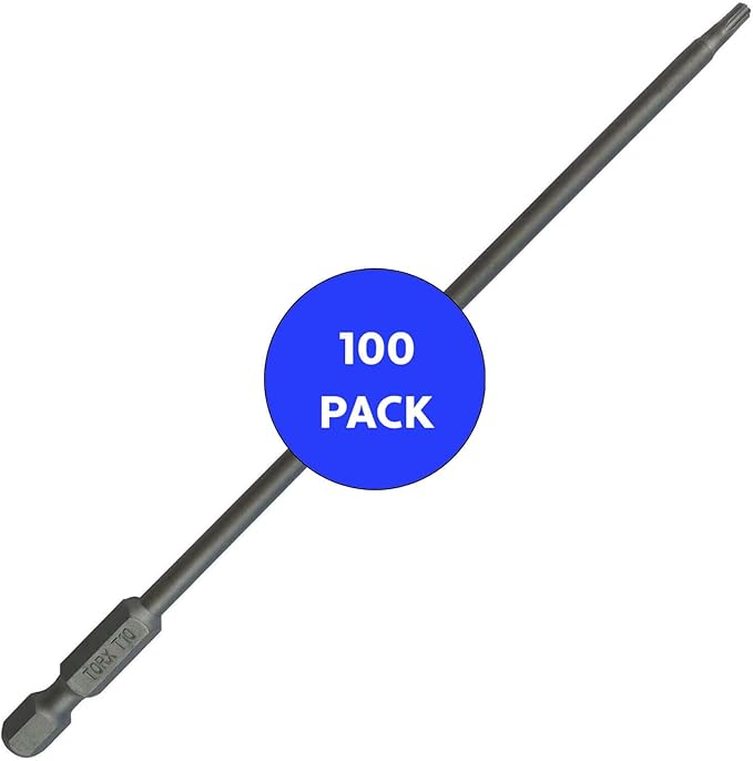 T10 x 6" Color-Coded Torx/Star Driver Bit with Quick-Change Shank - Long Reach for T-10 Screws and Fasteners, 100-Pack