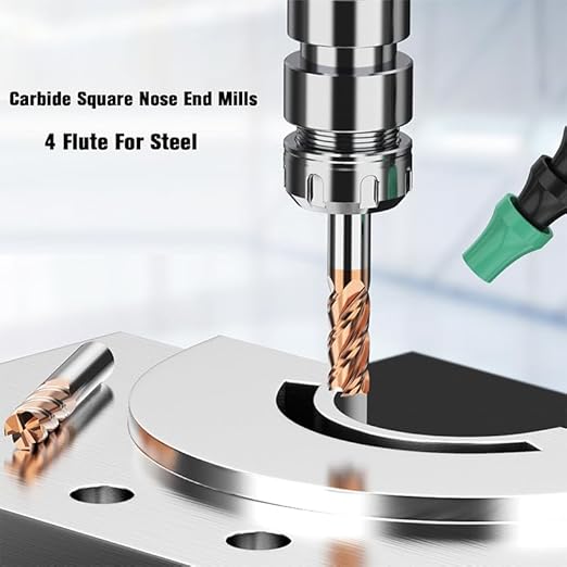 sisona 1/8" 3/16" 1/4" 5/16" 3/8" Carbide End Mills Set - Solid Carbide (Tungsten Carbide + Cobalt) - 5Pcs 4 Fulte CNC Mill Bits for Steel - TISIN Coated