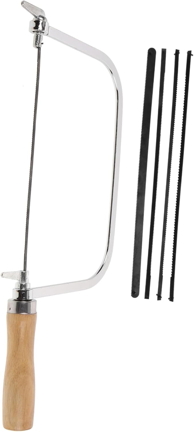 1set Portable Hand Saw Wooden Handle Coping Saw for Woodworking Includes Replacement Blades for Projects and Outdoor Use