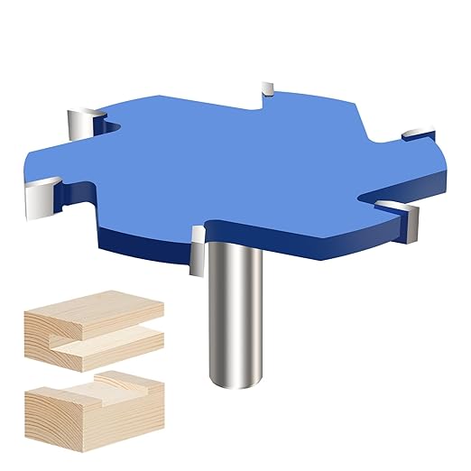 CNC Spoilboard Surfacing Router Bit, 1/2 Inch Shank Slab Flattening Router Bit, 6Wings Carbide Rabbet Slot Cutter for Woodworking, Wood Planing (4'' D, 5/16'' H)
