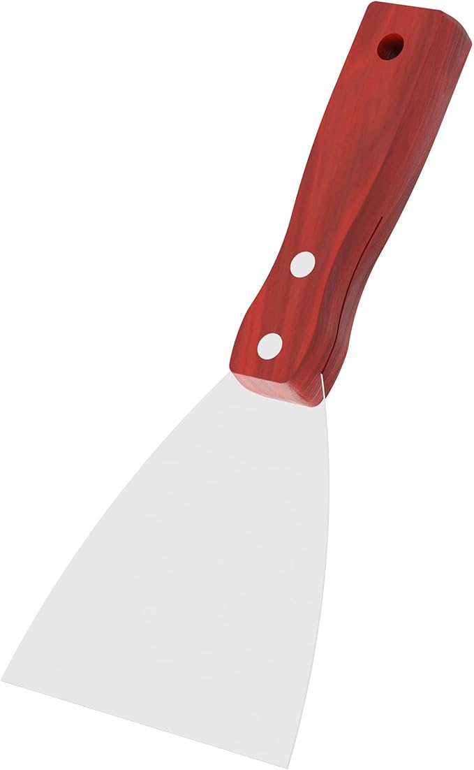 Putty Knife, 4 Inch Stainless Steel Scraper Tool, Wooden Handle Metal Spackle Knives for Drywall, Decals, Wall Paper, Floor Tile, Patching, Painting, Taping, Scraping Coating